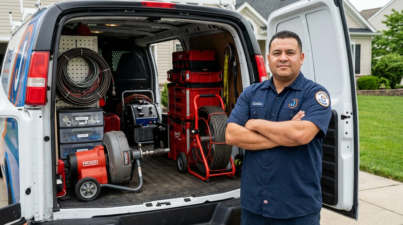Professional drain cleaning equipment and Johns Plumbing LLC plumber in Maxton