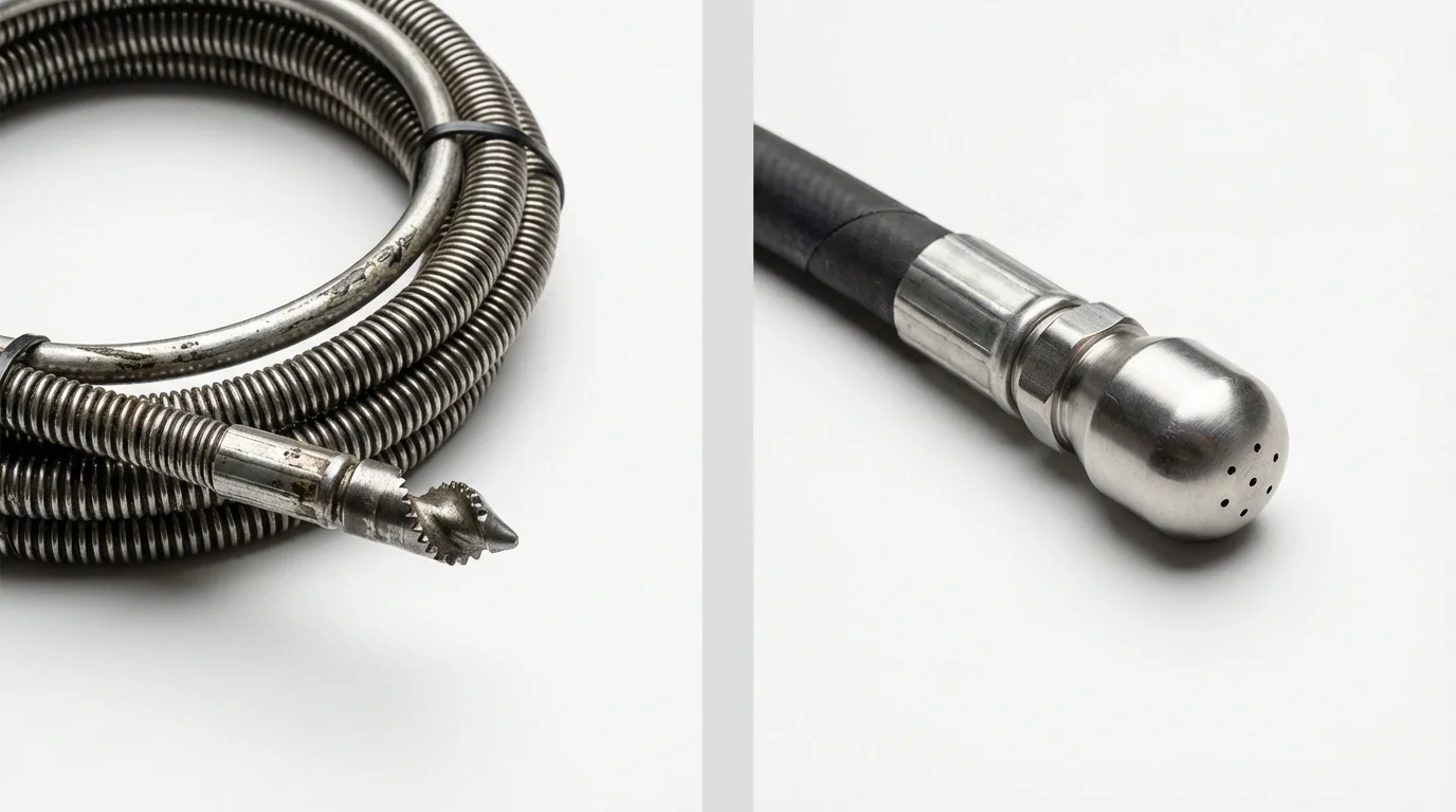 Drain snake cable and hydro jetting nozzle used for drain cleaning in Maxton, NC