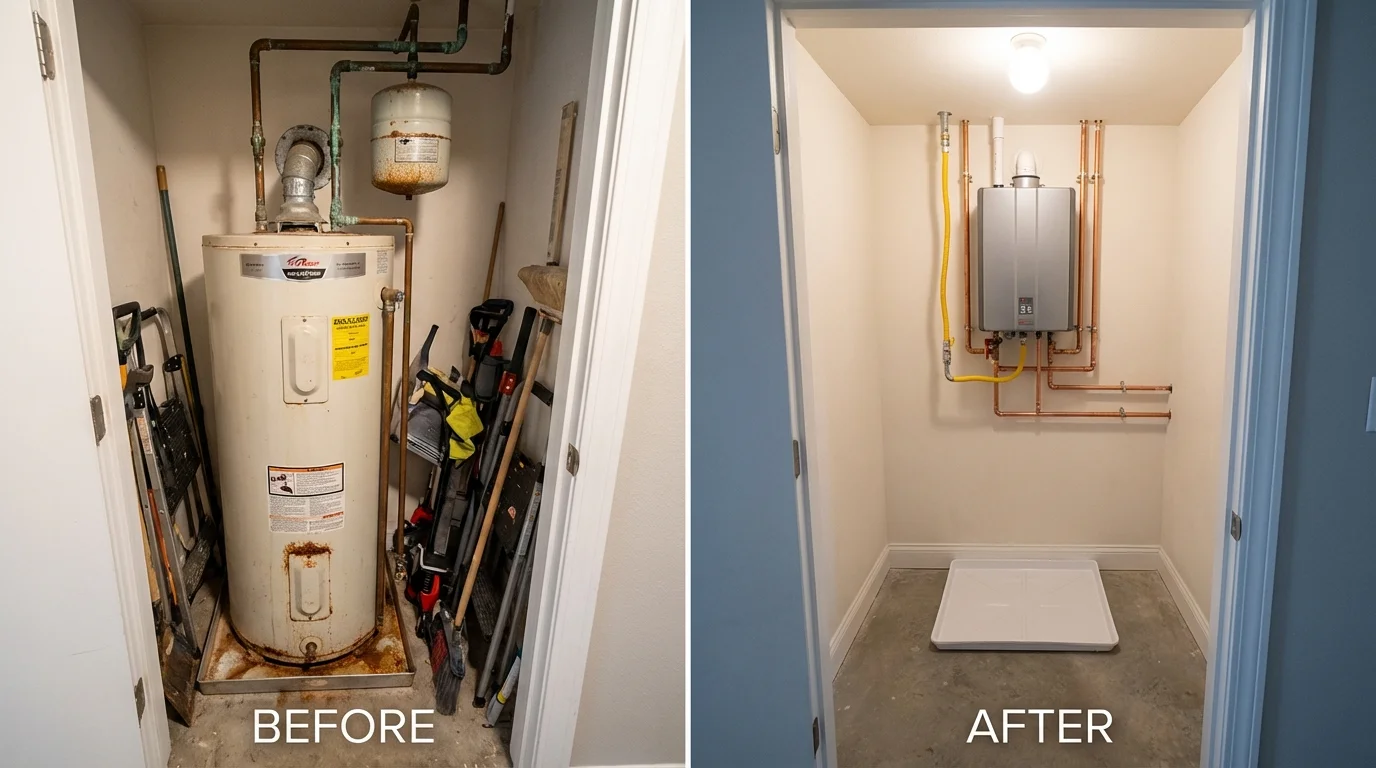 Tank water heater versus wall-mounted tankless unit comparison for Maxton, NC homeowners