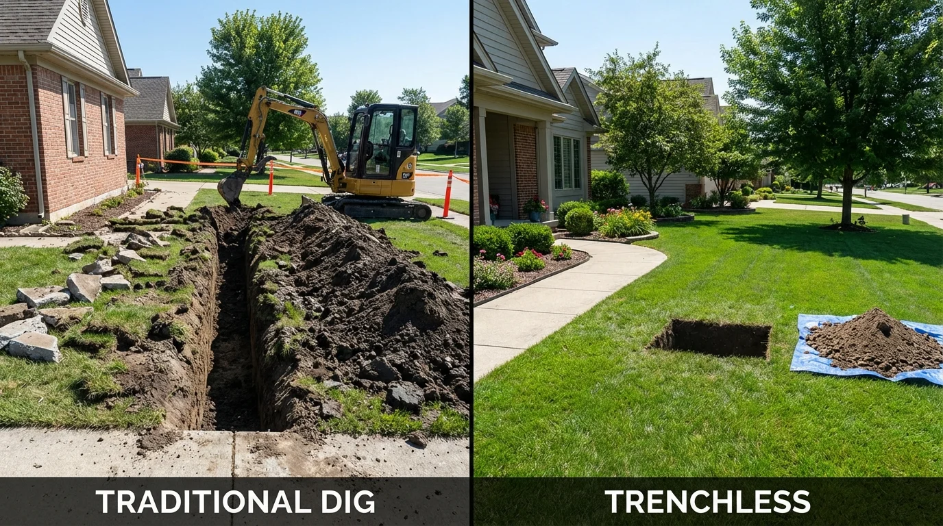 Trenchless sewer repair with minimal yard damage versus traditional excavation in Maxton, NC